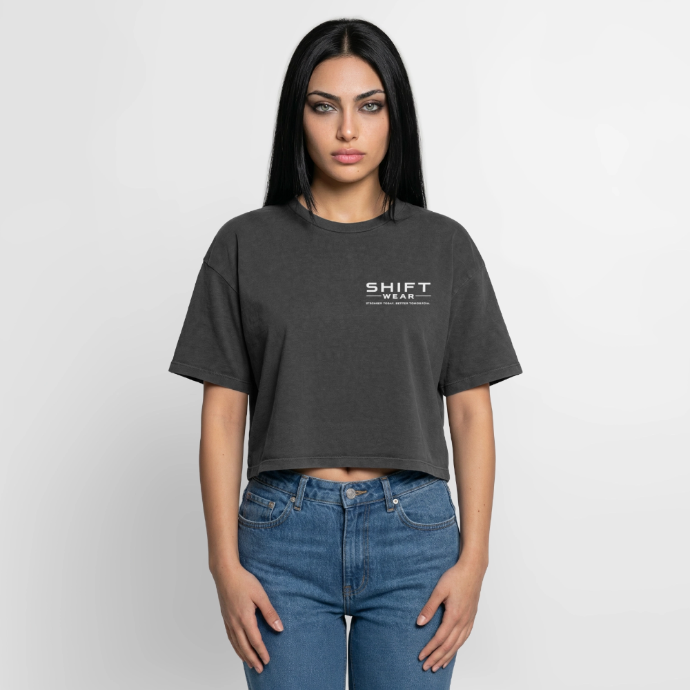 Boxy Frauen Premium Acid-Washed T-Shirt - Schwarz Acid Wash