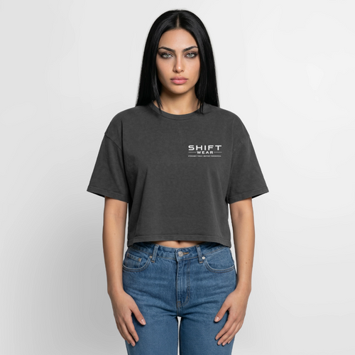 Boxy Frauen Premium Acid-Washed T-Shirt - Schwarz Acid Wash