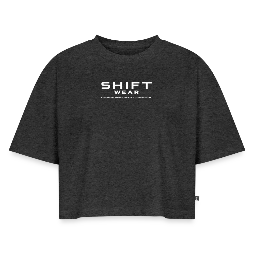 Frauen Premium Oversized Bio Cropped T-Shirt - Anthrazit meliert
