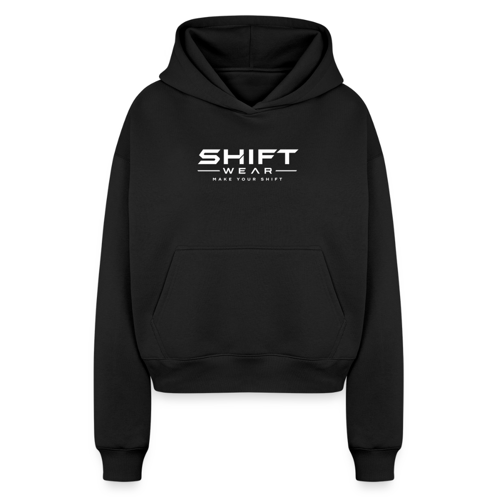Frauen Oversized Cropped Hoodie - Schwarz