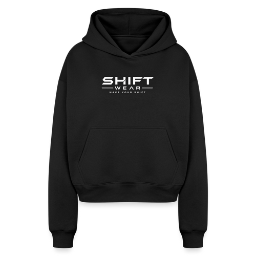 Frauen Oversized Cropped Hoodie - Schwarz