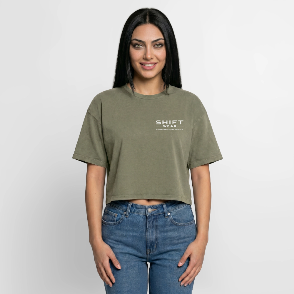 Boxy Frauen Premium Acid-Washed T-Shirt - Grün Acid Wash
