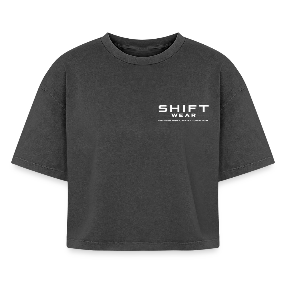 Boxy Frauen Premium Acid-Washed T-Shirt - Schwarz Acid Wash