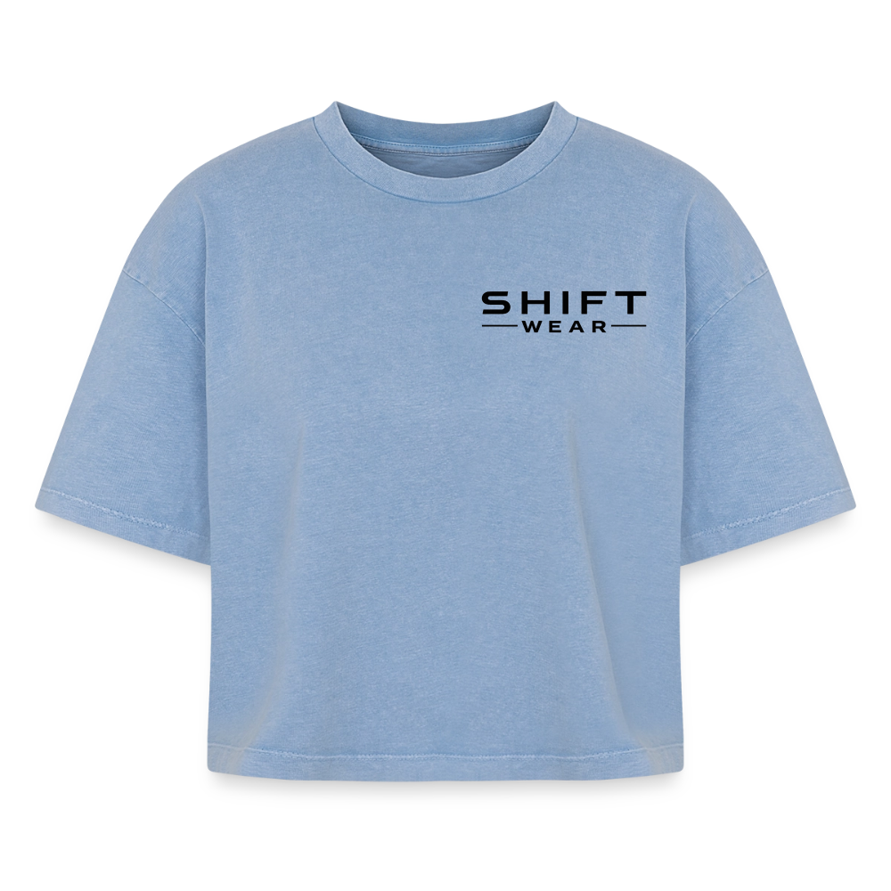 Boxy Frauen Premium Acid-Washed T-Shirt - Blau Acid Wash