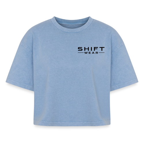 Boxy Frauen Premium Acid-Washed T-Shirt - Blau Acid Wash