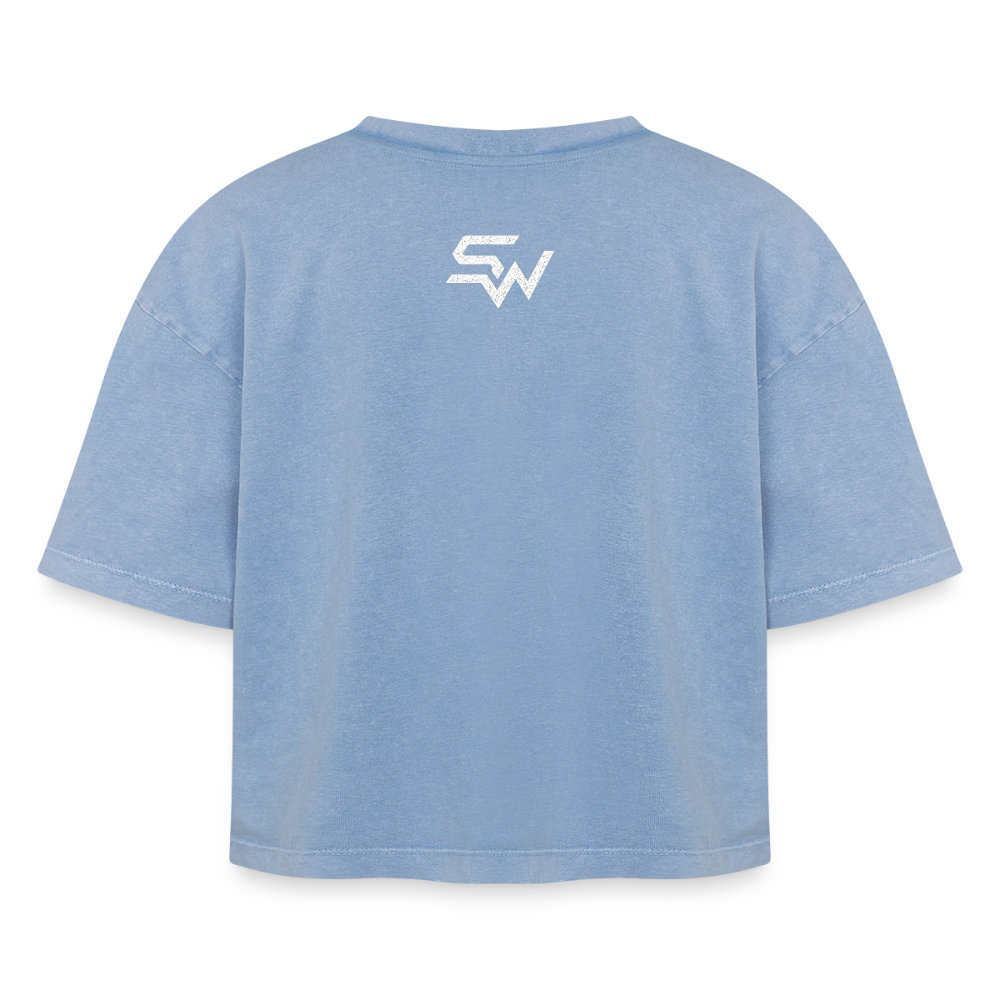 Boxy Frauen Premium Acid-Washed T-Shirt - Blau Acid Wash