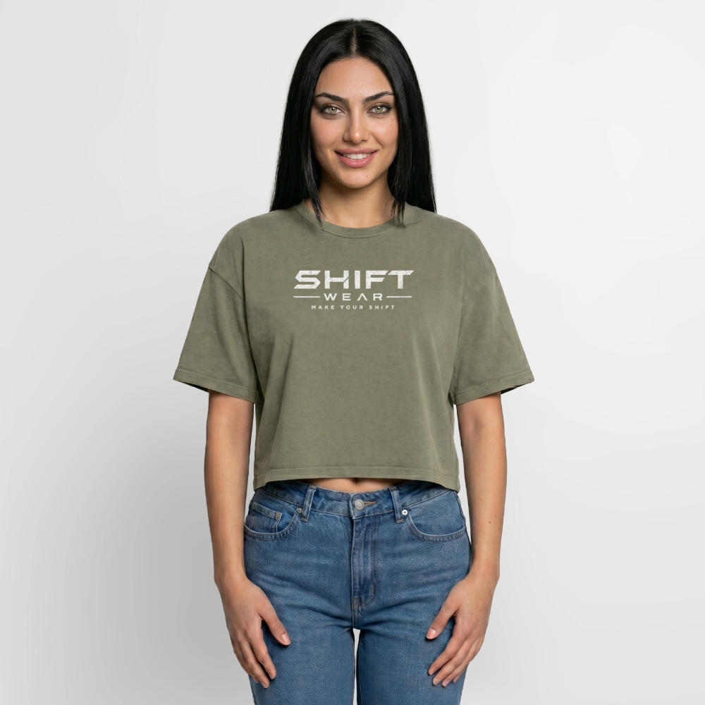 Boxy Frauen Premium Acid-Washed T-Shirt - Grün Acid Wash