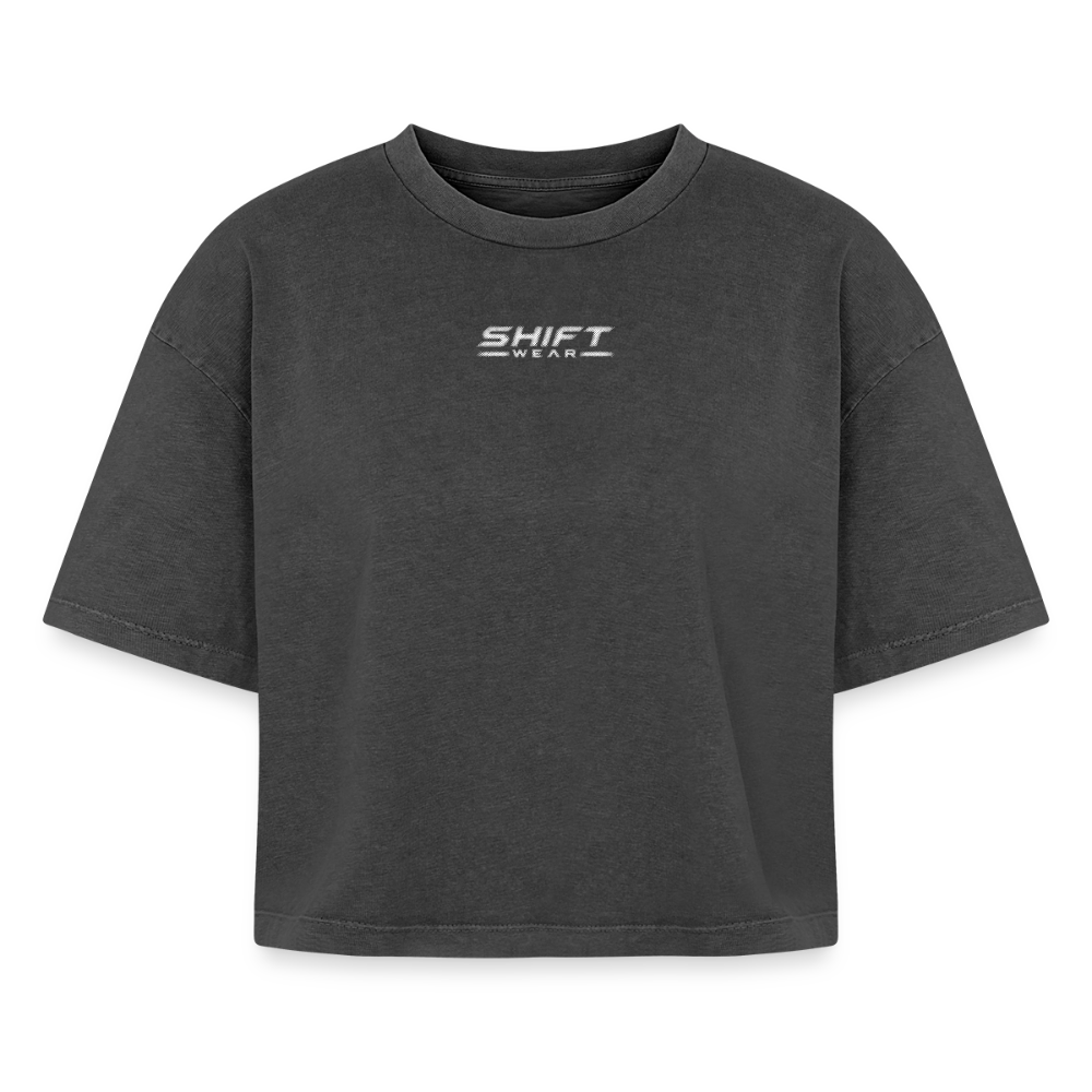 Boxy Frauen Premium Acid-Washed T-Shirt - Schwarz Acid Wash