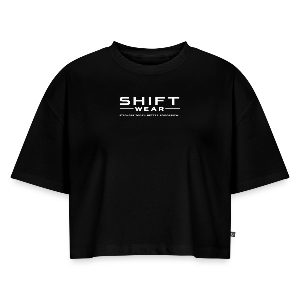 Frauen Premium Oversized Bio Cropped T-Shirt - Schwarz