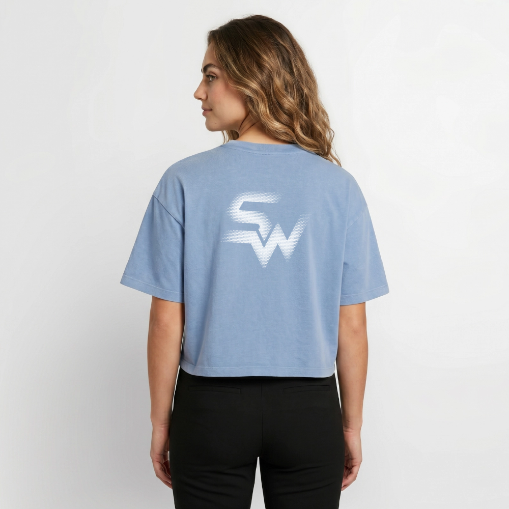 Boxy Frauen Premium Acid-Washed T-Shirt - Blau Acid Wash