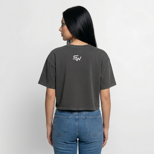 Boxy Frauen Premium Acid-Washed T-Shirt - Schwarz Acid Wash