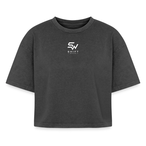 Boxy Frauen Premium Acid-Washed T-Shirt - Schwarz Acid Wash