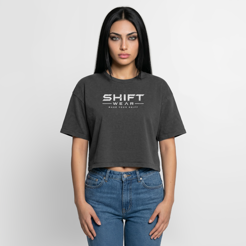 Boxy Frauen Premium Acid-Washed T-Shirt - Schwarz Acid Wash