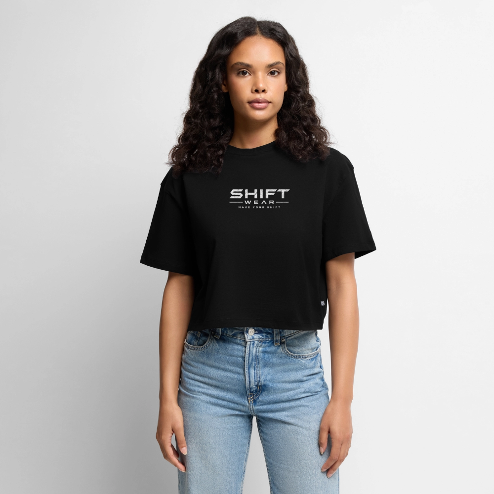 Frauen Premium Oversized Bio Cropped T-Shirt - Schwarz