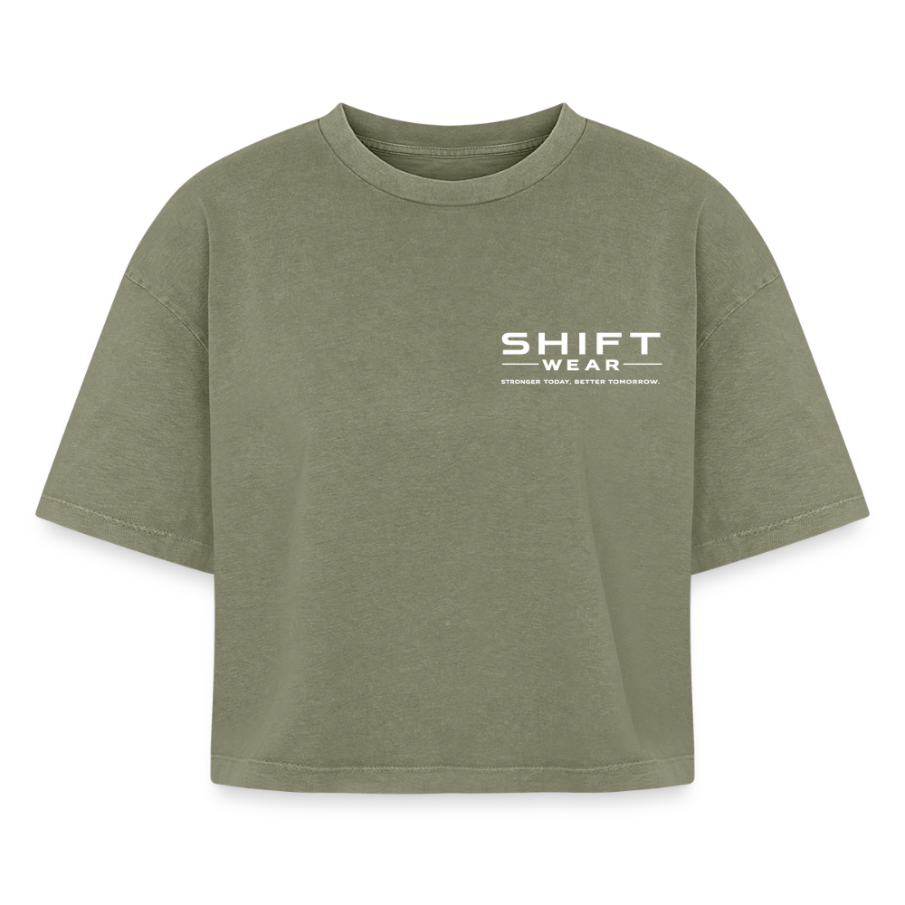 Boxy Frauen Premium Acid-Washed T-Shirt - Grün Acid Wash