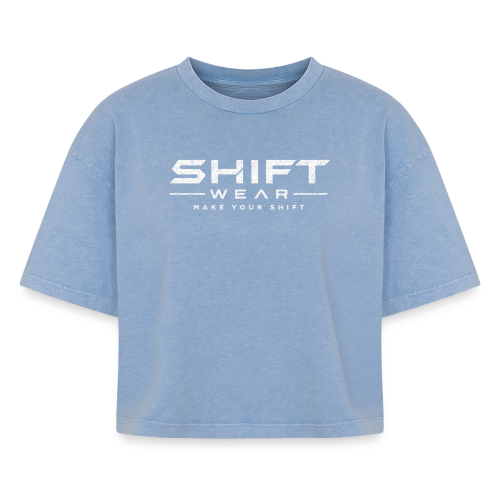 Boxy Frauen Premium Acid-Washed T-Shirt - Blau Acid Wash
