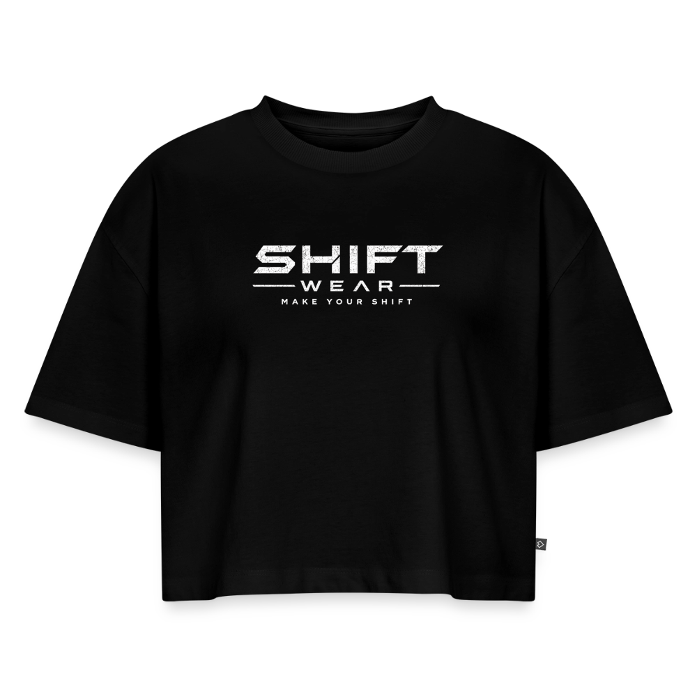 Frauen Premium Oversized Bio Cropped T-Shirt - Schwarz