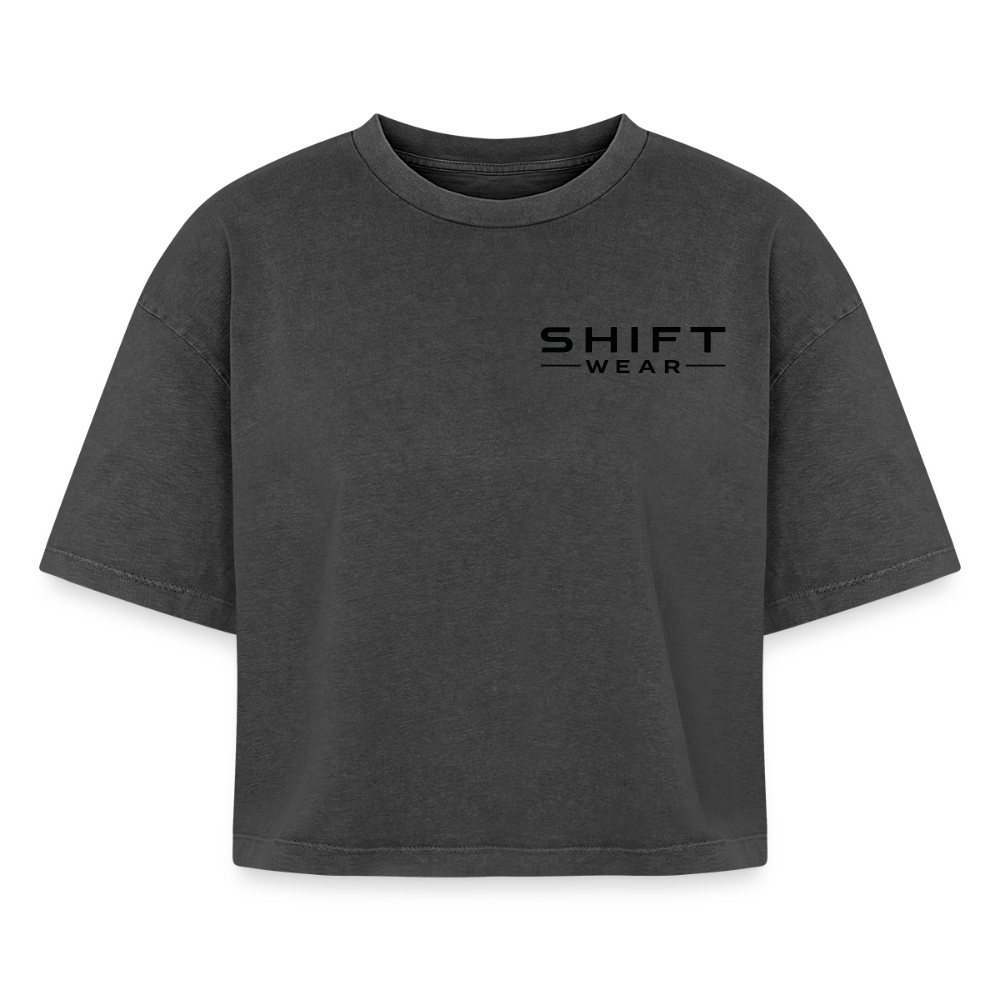 Boxy Frauen Premium Acid-Washed T-Shirt - Schwarz Acid Wash