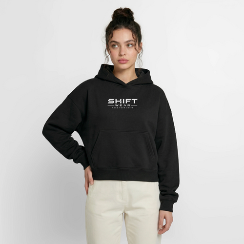 Frauen Oversized Cropped Hoodie - Schwarz