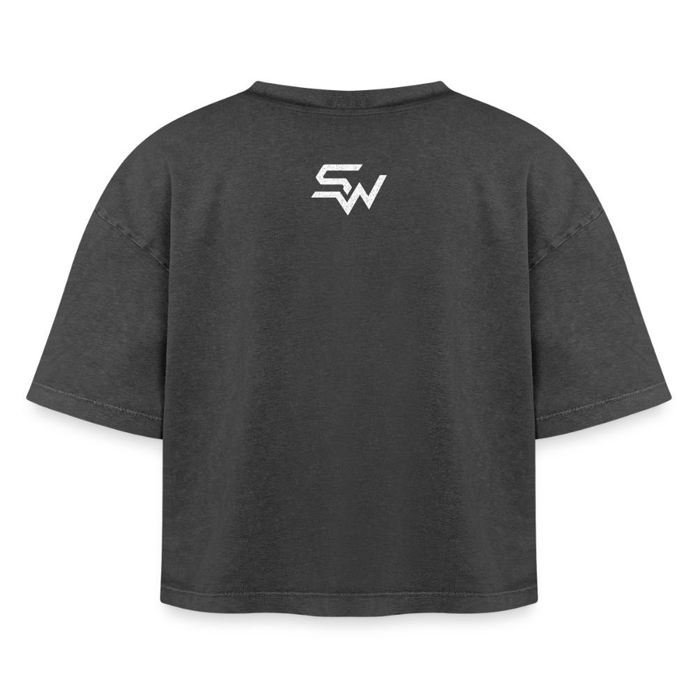 Boxy Frauen Premium Acid-Washed T-Shirt - Schwarz Acid Wash