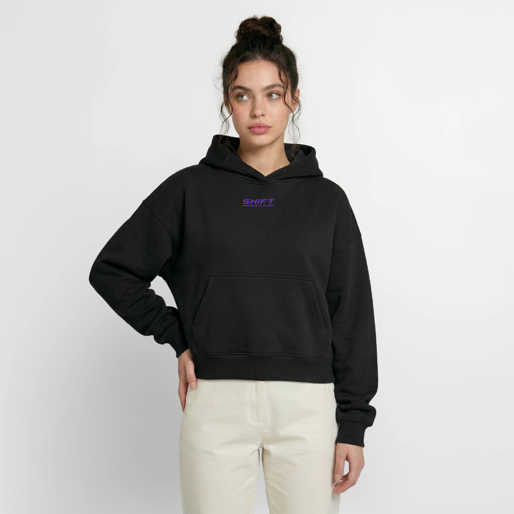 Frauen Oversized Cropped Hoodie - Schwarz