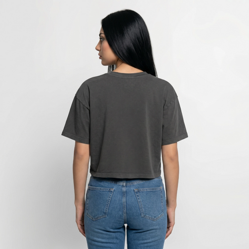 Boxy Frauen Premium Acid-Washed T-Shirt - Schwarz Acid Wash