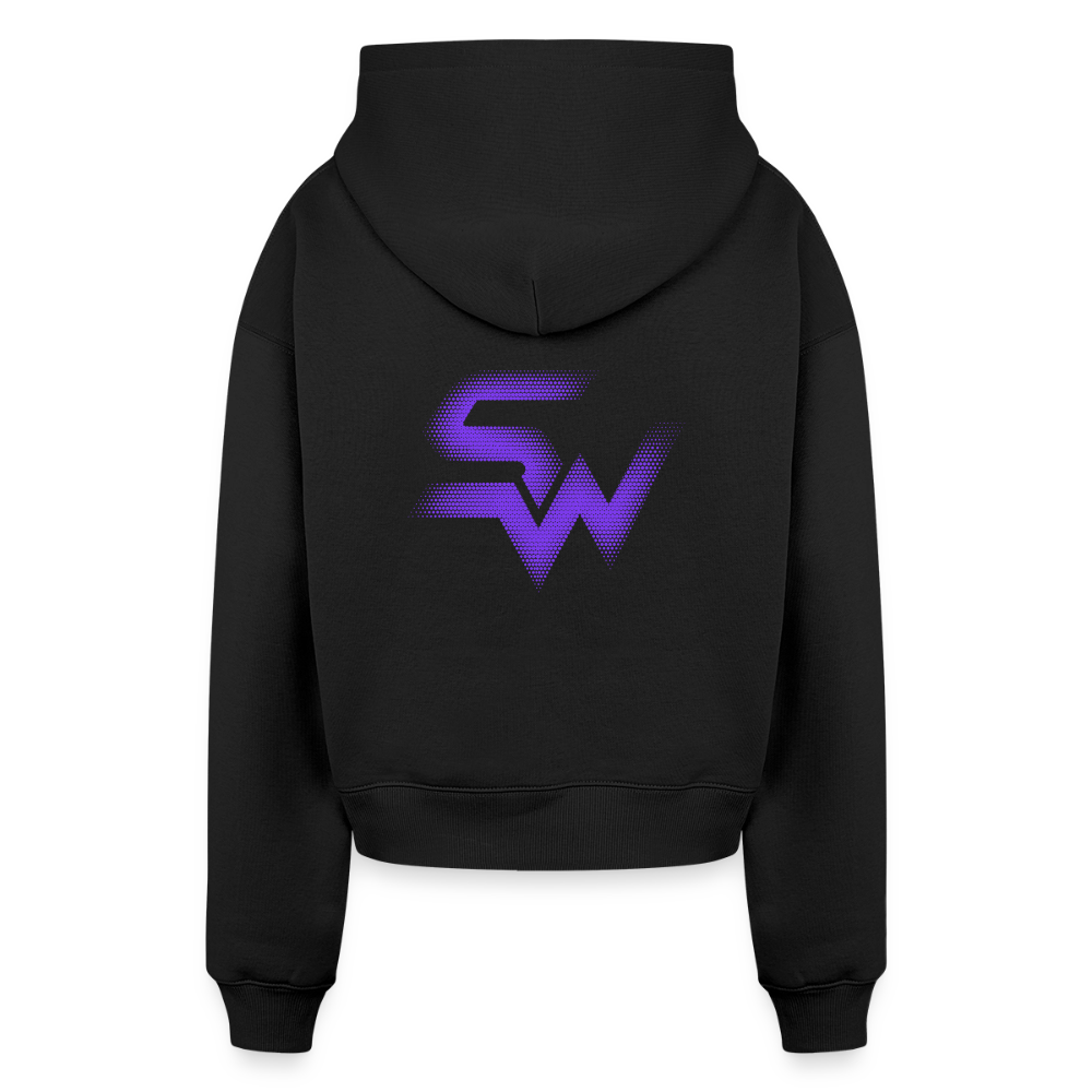Frauen Oversized Cropped Hoodie - Schwarz