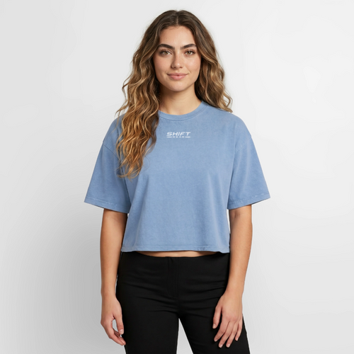 Boxy Frauen Premium Acid-Washed T-Shirt - Blau Acid Wash