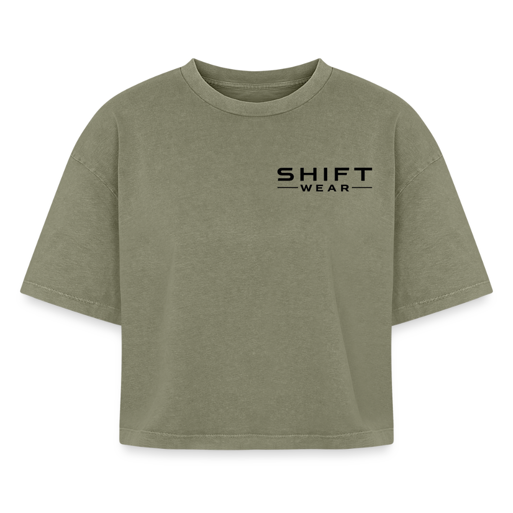 Boxy Frauen Premium Acid-Washed T-Shirt - Grün Acid Wash