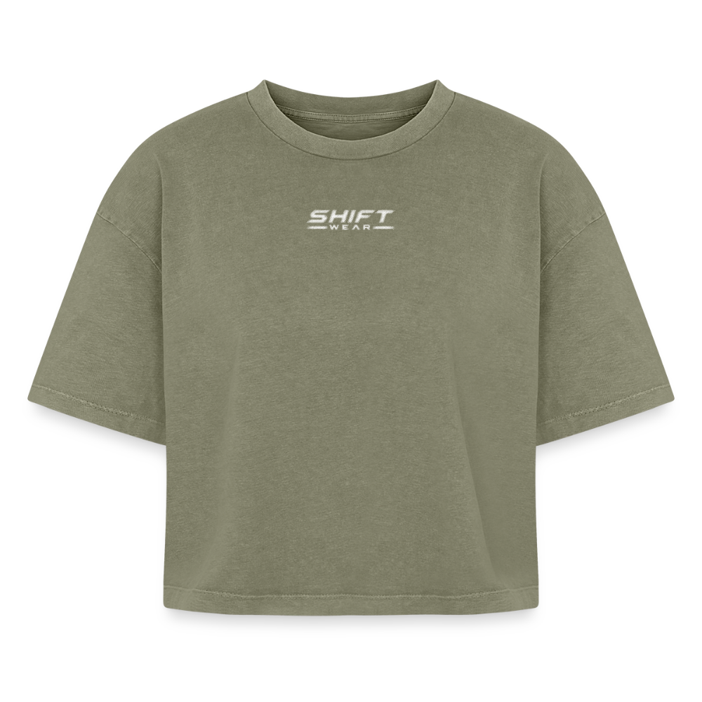 Boxy Frauen Premium Acid-Washed T-Shirt - Grün Acid Wash
