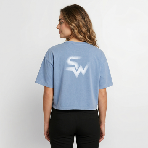 Boxy Frauen Premium Acid-Washed T-Shirt - Blau Acid Wash