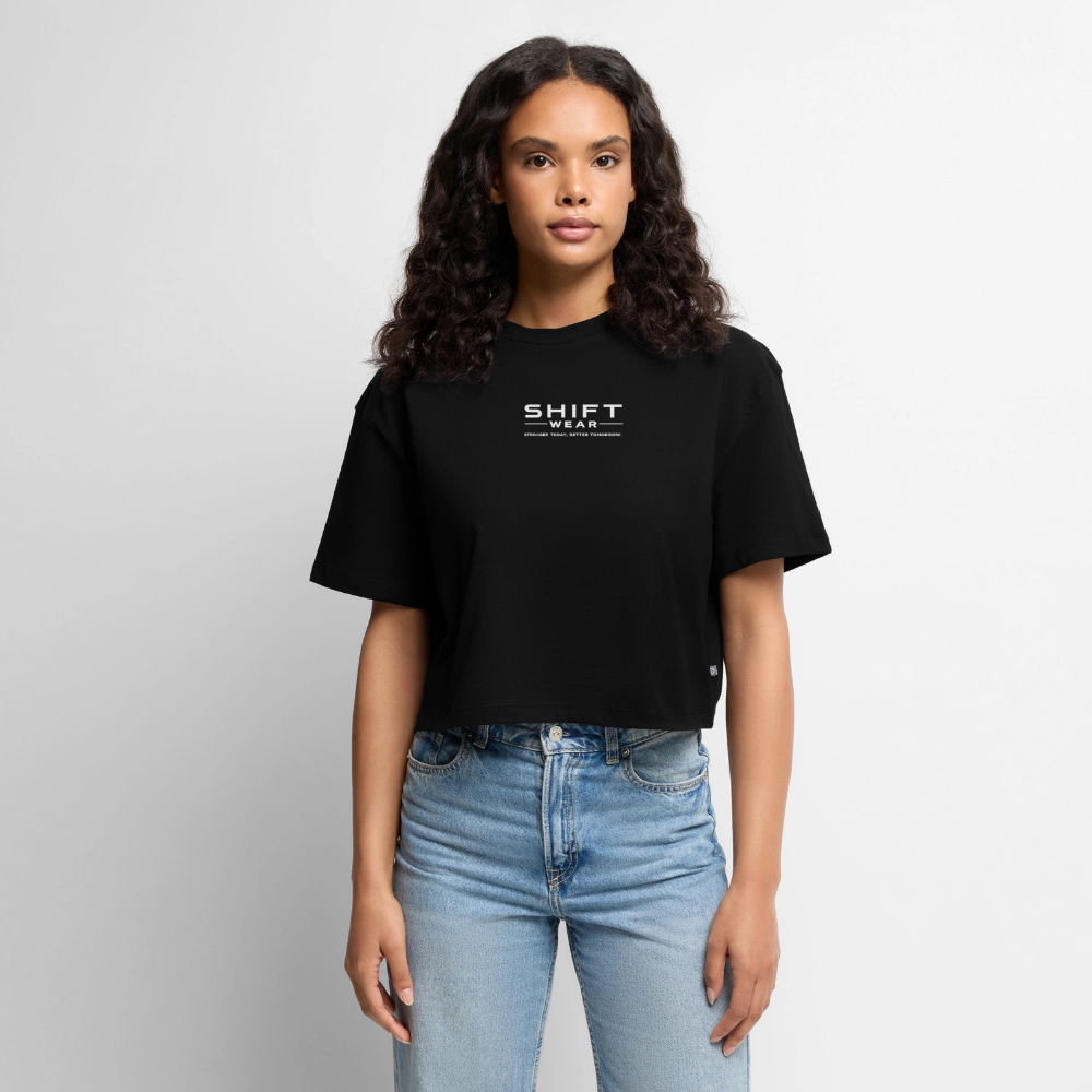 Frauen Premium Oversized Bio Cropped T-Shirt - Schwarz