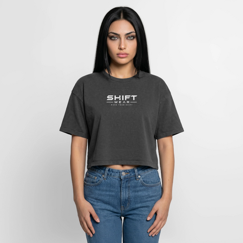 Boxy Frauen Premium Acid-Washed T-Shirt - Schwarz Acid Wash