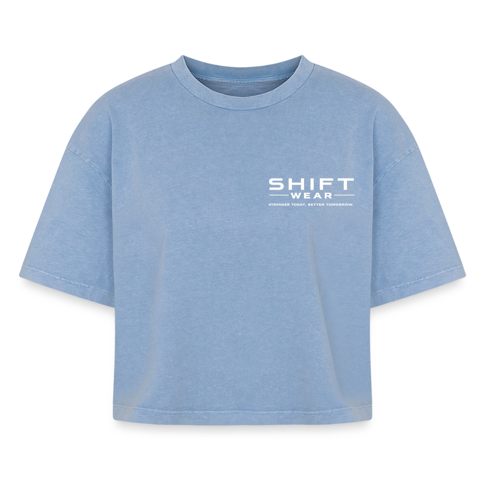 Boxy Frauen Premium Acid-Washed T-Shirt - Blau Acid Wash