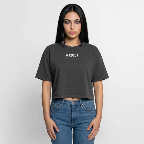 Boxy Frauen Premium Acid-Washed T-Shirt - Schwarz Acid Wash