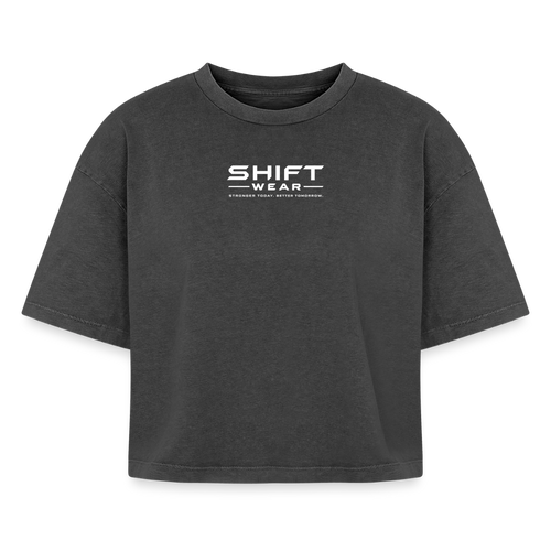 Boxy Frauen Premium Acid-Washed T-Shirt - Schwarz Acid Wash